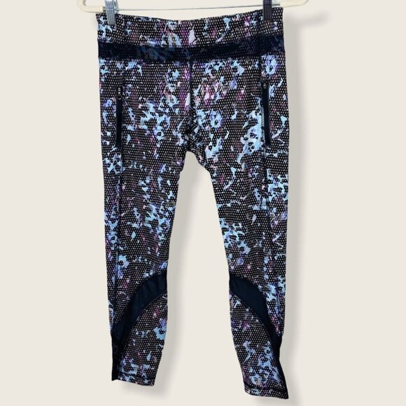 Rare Lululemon Run Inspire Tights Floral Sport Print Leggings Size 8 Yoga Pants - Picture 2 of 9